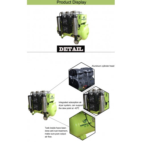 Greeloy® GA-83Y 歯科用オイルレス エアーコンプレッサー ドライヤー付き