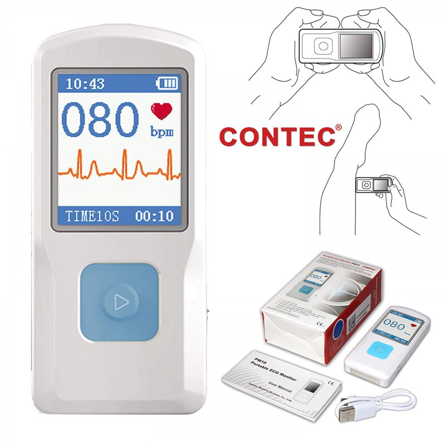 CONTEC ポータブル心電計 ECG/EKGモニター PCソフトウェア 心電図ブルートゥース心拍数LCDモニター PM10