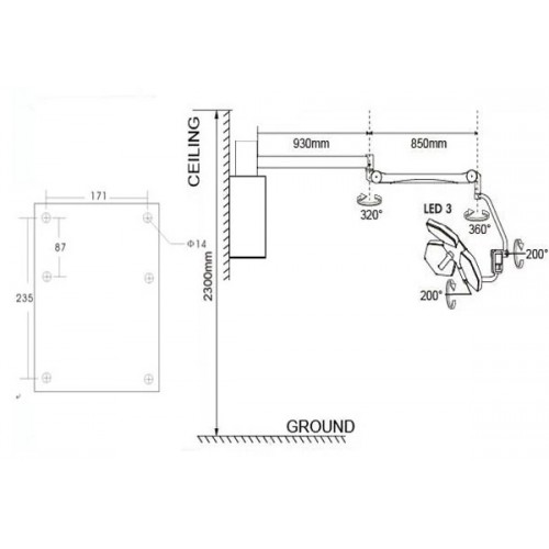 HFMED SY02-LED3W 壁掛け式LED外科手術用ライト 手術用照明器 手術室ライト CE ISO認証