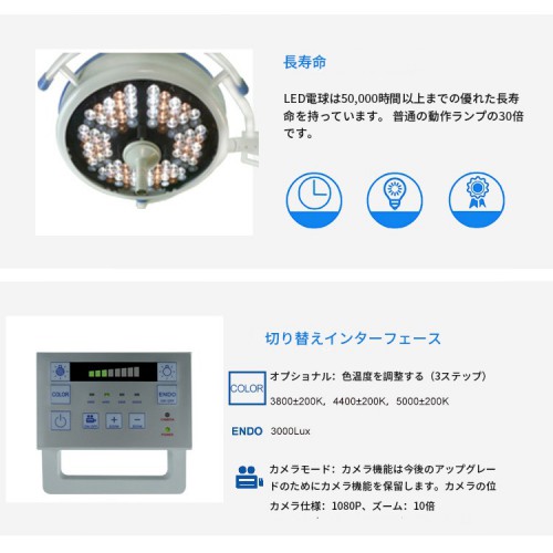 HFMED 500C LED歯科手術用ライト 無影灯 手術用照明器 天井取り付け CE FDA認証