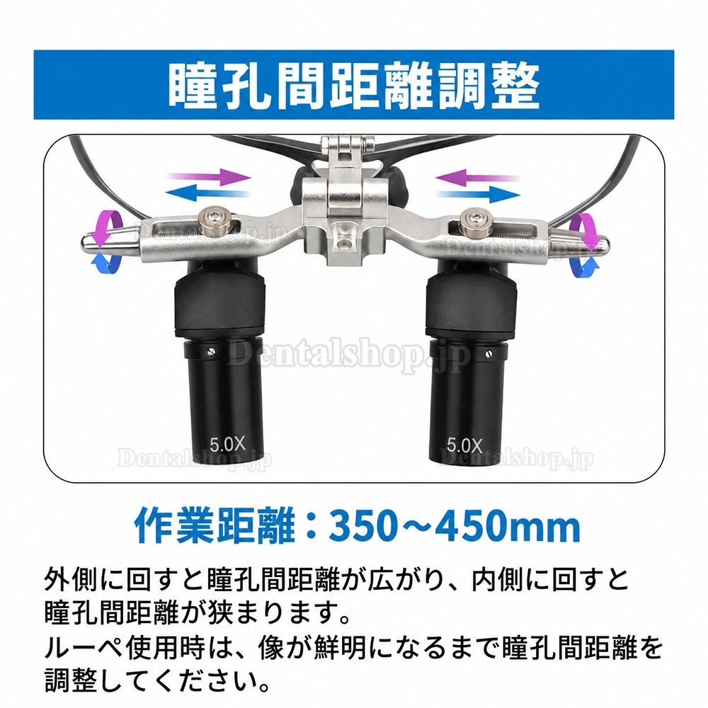 5.0倍 歯科用エルゴルーペ(瞳孔間距離調整機能付き)+ 5W LEDヘッドライト 5.0倍 歯科用エルゴルーペ(瞳孔間距離調整機能付き)+ 5W LEDヘッドライト