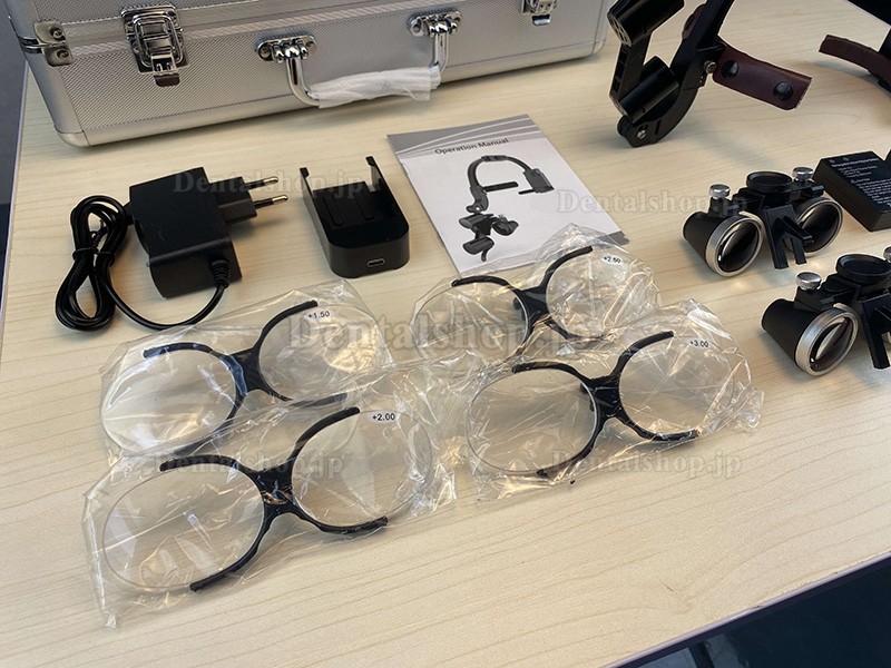 5X / 6X 歯科用双眼ルーペ (5W LEDヘッドライト+老眼メガネ付き)