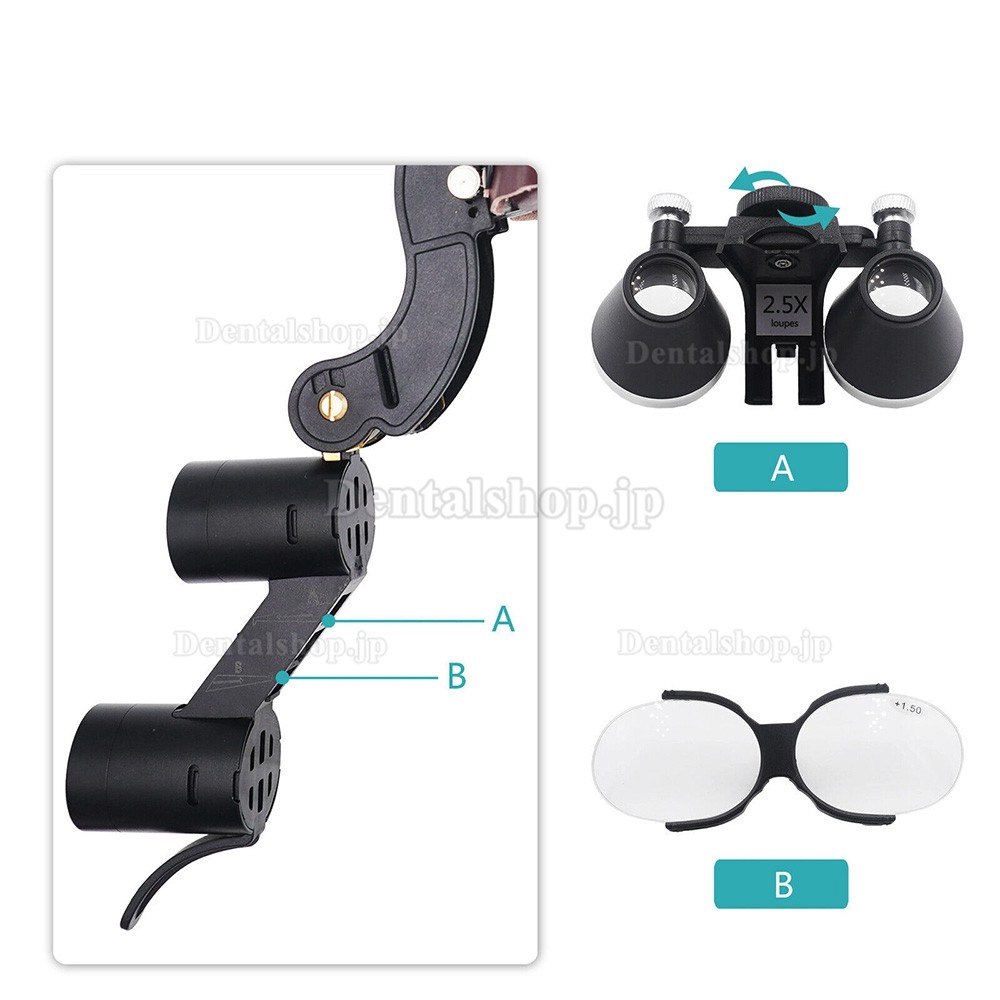 5X / 6X 歯科用双眼ルーペ (5W LEDヘッドライト+老眼メガネ付き)