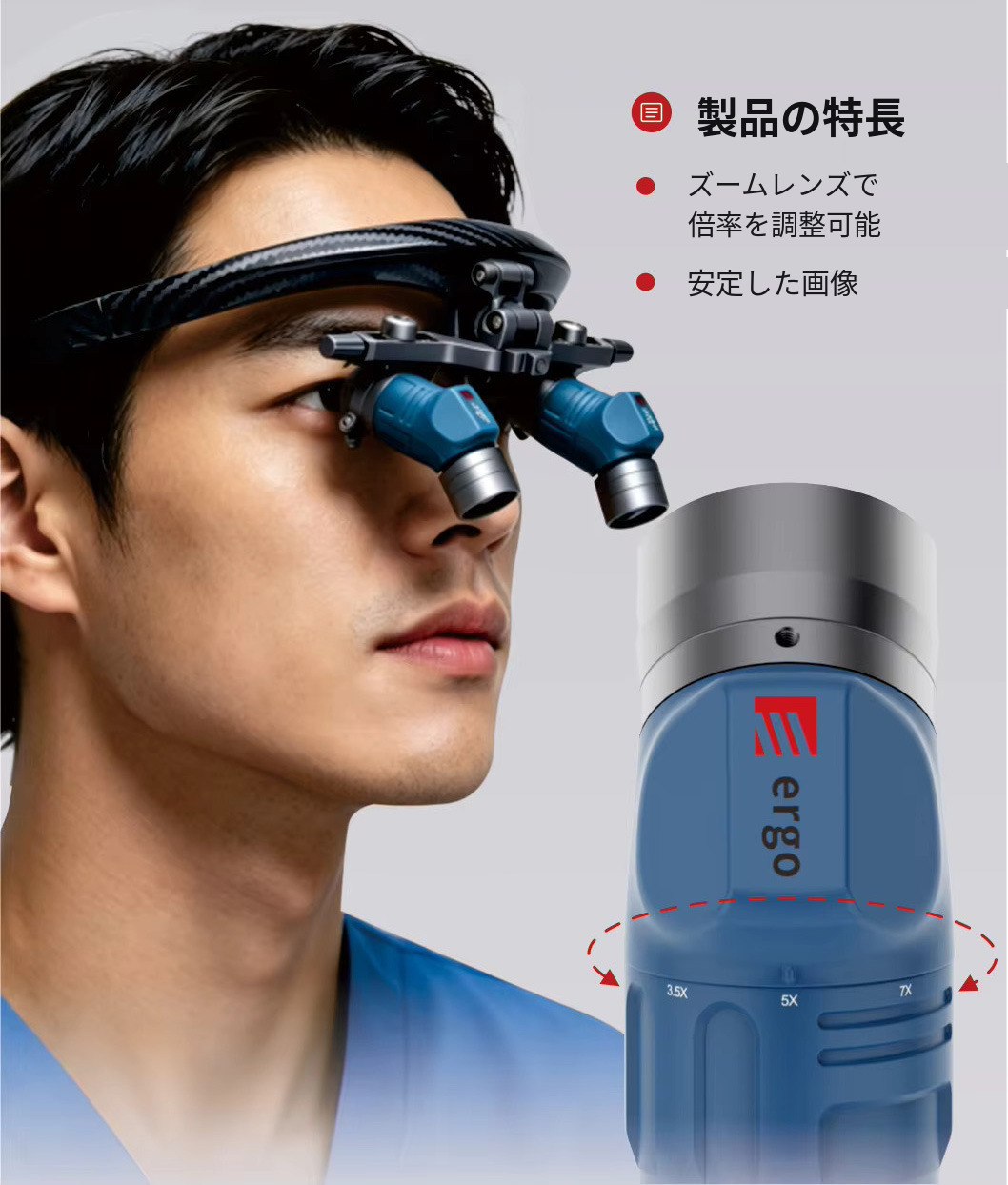 YUYO EL+WL-ii 歯科用エルゴフリップ アップルーペ(3.5倍・5倍・7倍ズーム)+歯科用ヘッドライト YUYO EL+WL-ii 歯科用エルゴフリップ アップルーペ(3.5倍・5倍・7倍ズーム)+歯科用ヘッドライト