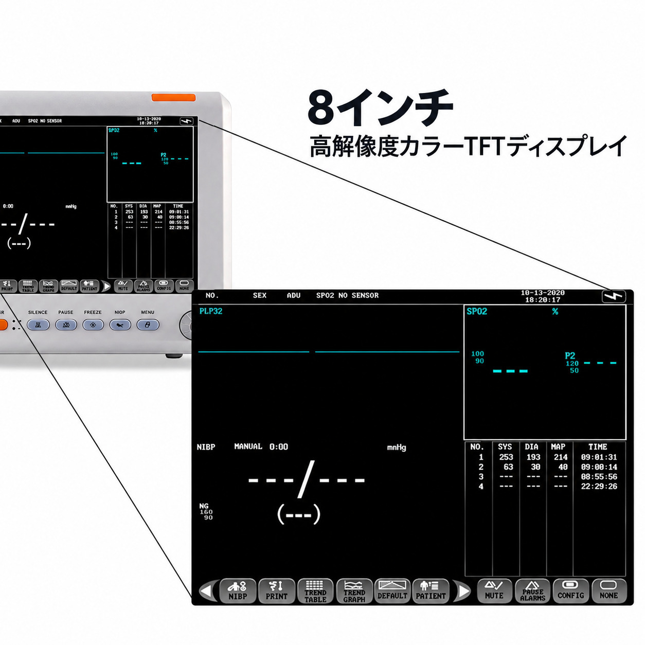 SINNOR SNP9000L-B 8インチ生体情報モニタ(4項目:NIBP、SpO2、PR、体温) SINNOR SNP9000L-B 8インチ生体情報モニタ(4項目:NIBP、SpO2、PR、体温)