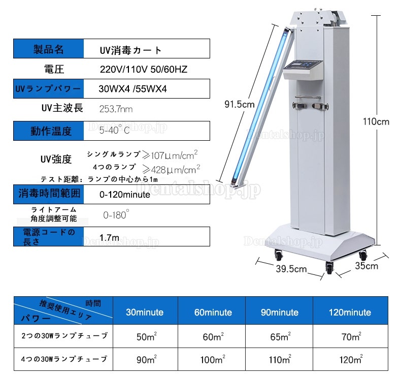 FY 120W-220W UV+オゾン消毒ランプ 紫外線滅菌器トロリー 除菌器 UV殺菌灯 253.7nm