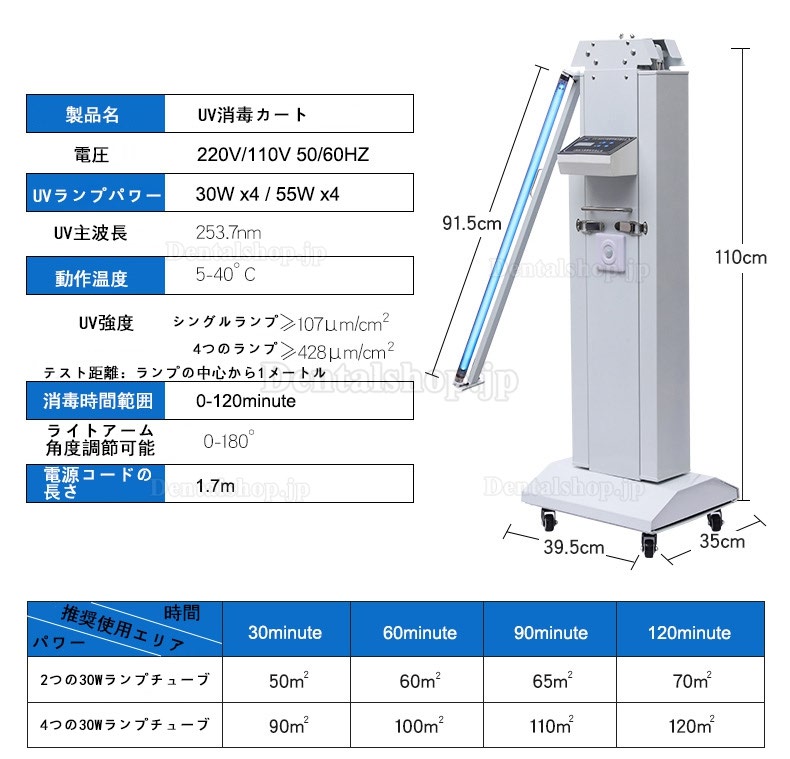 FY® 30FSI UV+オゾン消毒ランプ 紫外線滅菌器トロリー 除菌器 UV殺菌灯 赤外線センサー付き