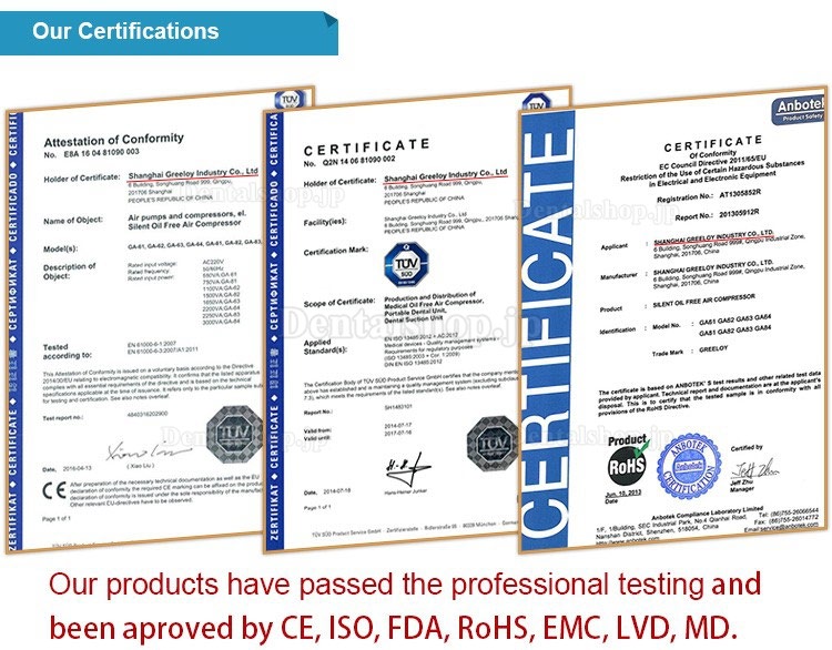 Greeloy® GA-81XY 歯科用オイルレス エアーコンプレッサー ドライヤーと消音ケースー付き