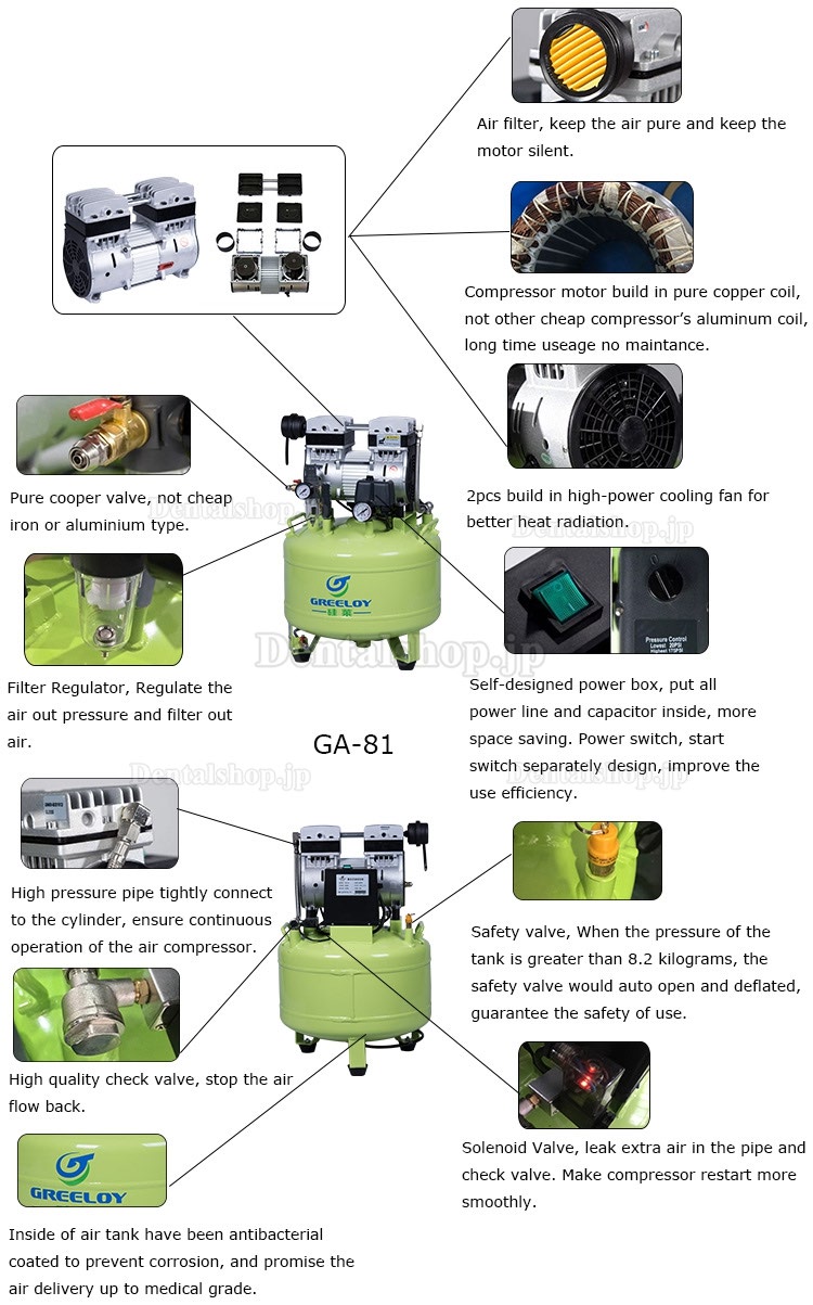 歯科用オイルレス エアーコンプレッサー GA-81