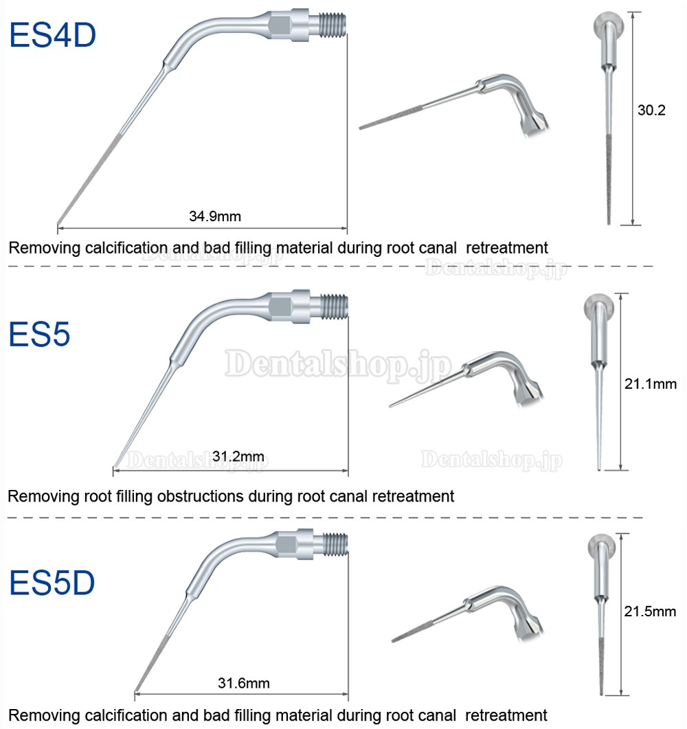 5Pcs Refine® 歯科用エアースケーラー根管チップ スケーラーチップ ES3D ES4D ES5D ES10D ES14 ES14D ES15 ES15D Sironaエアスケーラーに適用