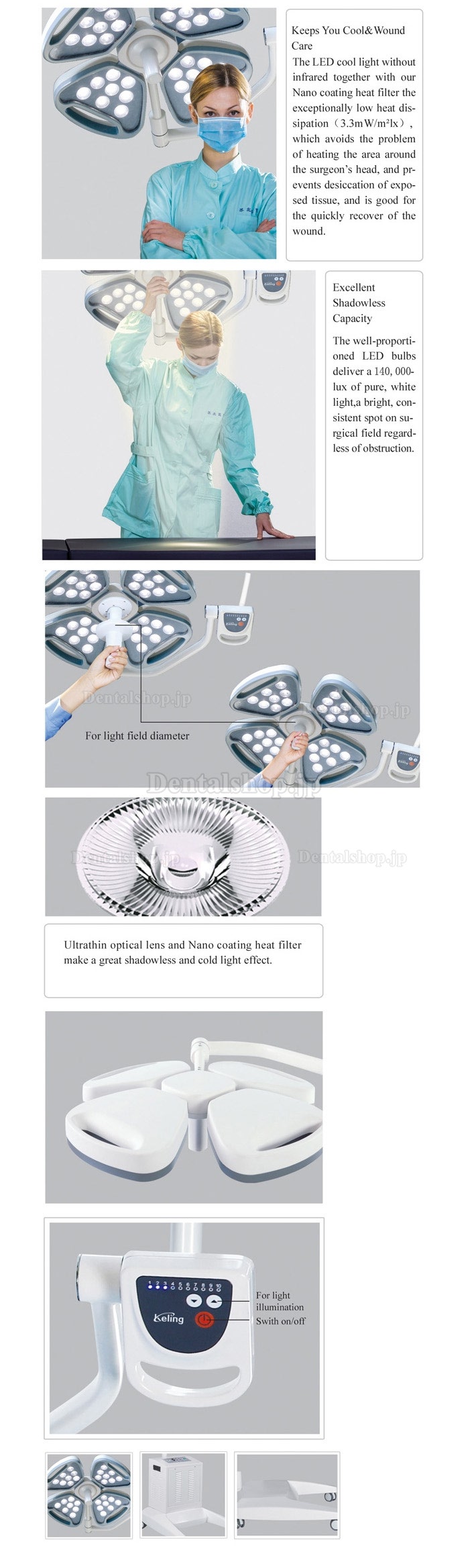 KL KL-LED-MSZ4 モバイルLEDコールドソース 手術用無影灯 移動式歯科医療用ライト 手術灯