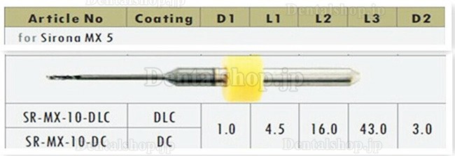 1個 デンタルCAD/CAMジルコニアミリングバーフィットシロナMX5 (0.5mm/ 1mm/2.5mm)コーティングなし