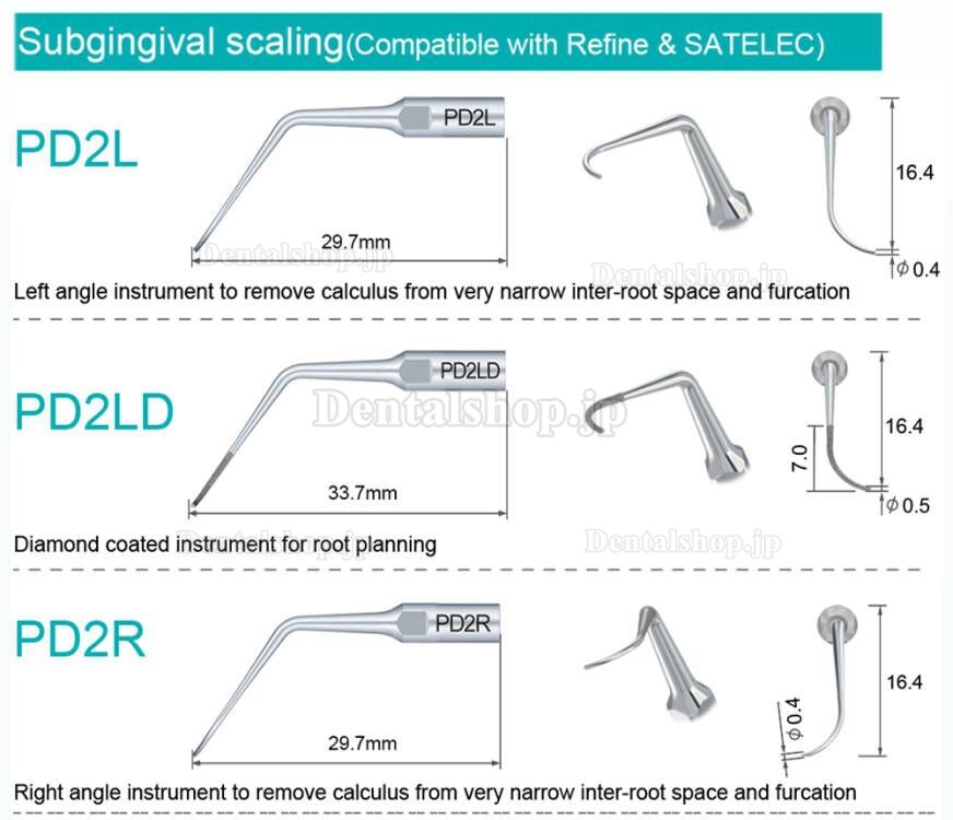 10Pcs Refine® 歯科用超音波スケーラーチップ P10 P11 P12 P14L P18 P20 P20L P20R P21 22 LR Woodpecker EMSと互換性あり