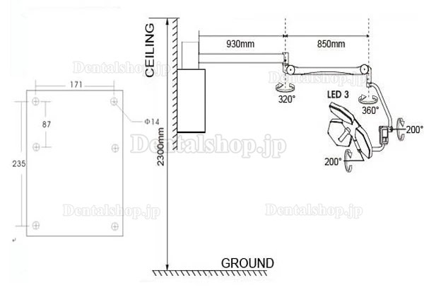 HFMED SY02-LED3W 壁掛け式LED外科手術用ライト 手術用照明器 手術室ライト CE ISO認証