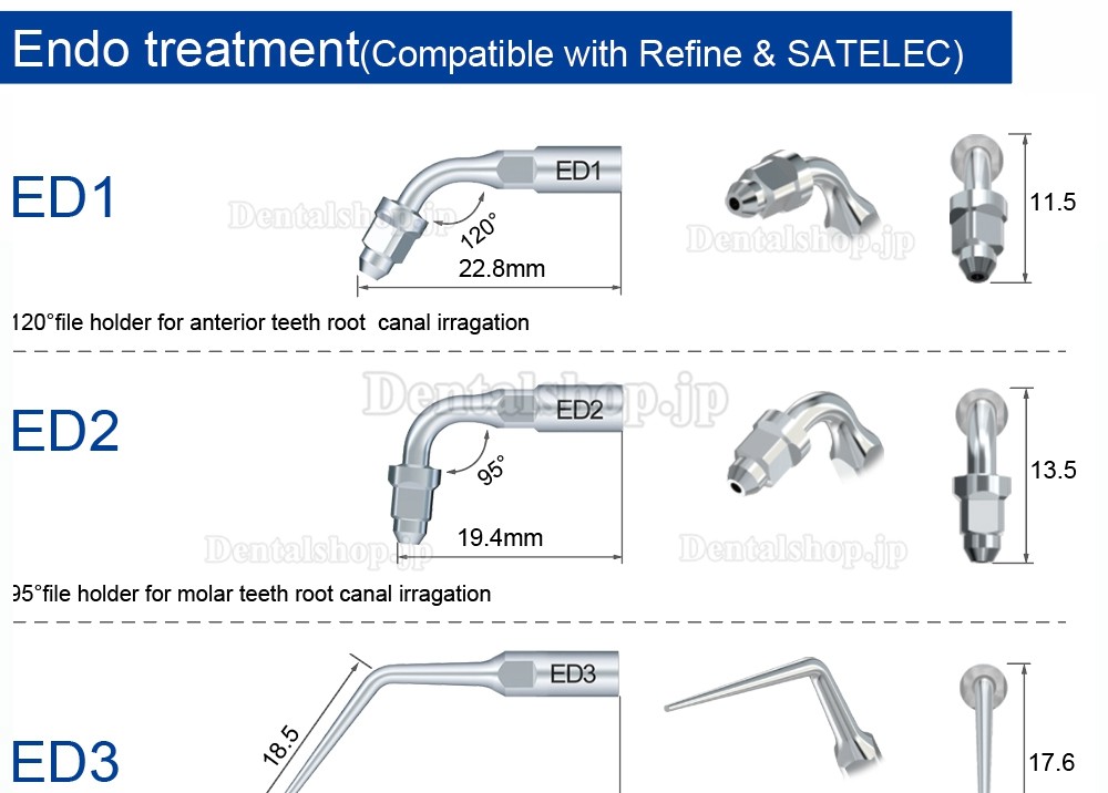 10Pcs Refine® 超音波スケーラーチップ ED1 ED2 ED3 ED4 ED5 ED6 ED7 ED8 ED9 ED10 ED11 ED14 ED15 SATELEC NSK DTE GNATUSと互換性あり