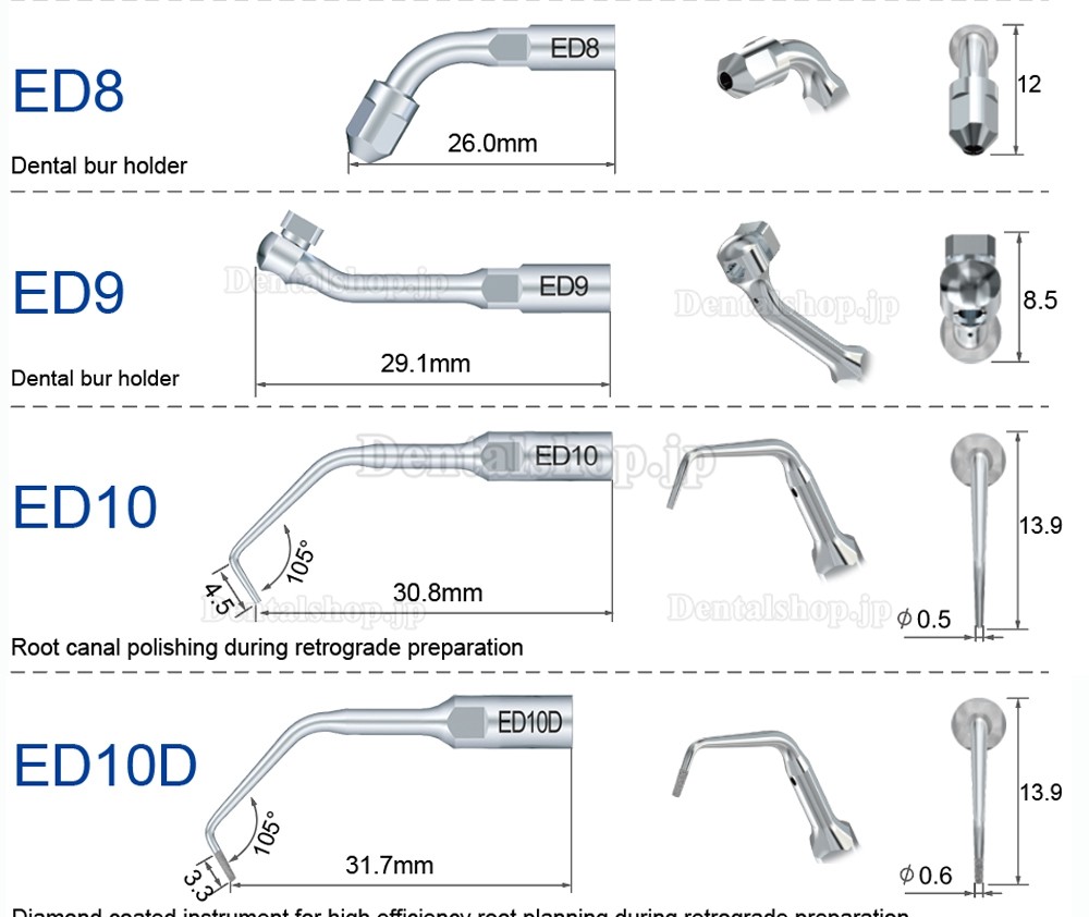 10Pcs Refine® 超音波スケーラーチップ ED1 ED2 ED3 ED4 ED5 ED6 ED7 ED8 ED9 ED10 ED11 ED14 ED15 SATELEC NSK DTE GNATUSと互換性あり