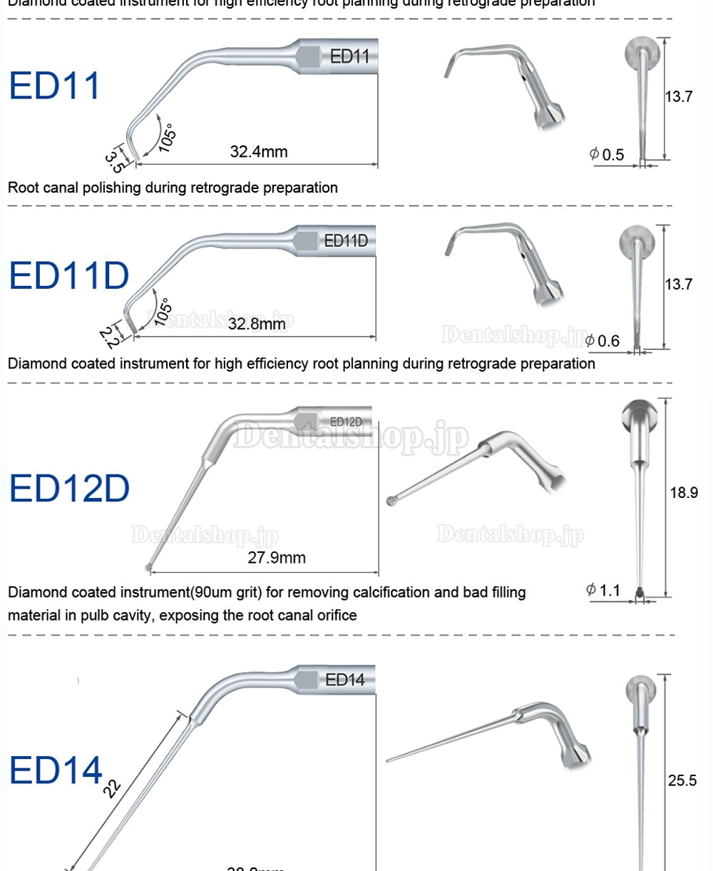 10Pcs Refine® 超音波スケーラーチップ ED1 ED2 ED3 ED4 ED5 ED6 ED7 ED8 ED9 ED10 ED11 ED14 ED15 SATELEC NSK DTE GNATUSと互換性あり