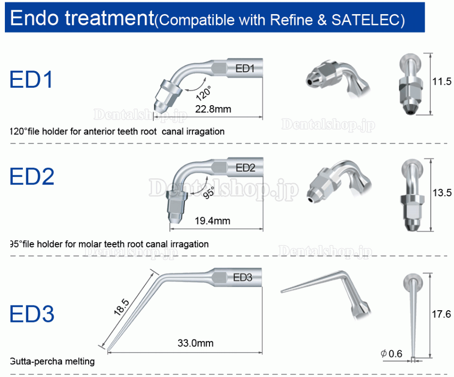 10Pcs Refine 歯科用超音波スケーラーチップ E3D E4D E5D E10D E11D E12D E14D E15D Woodpecker EMSと互換性あり