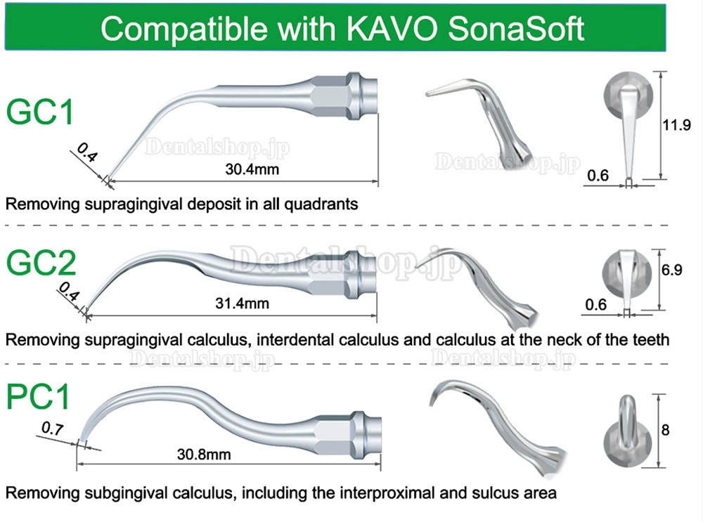 5Pcs Refine® 歯科用エアースケーリングチップ GC1 GC2 PC1 Kavo SonaSoftスケーラーハンドピースと互換性あり