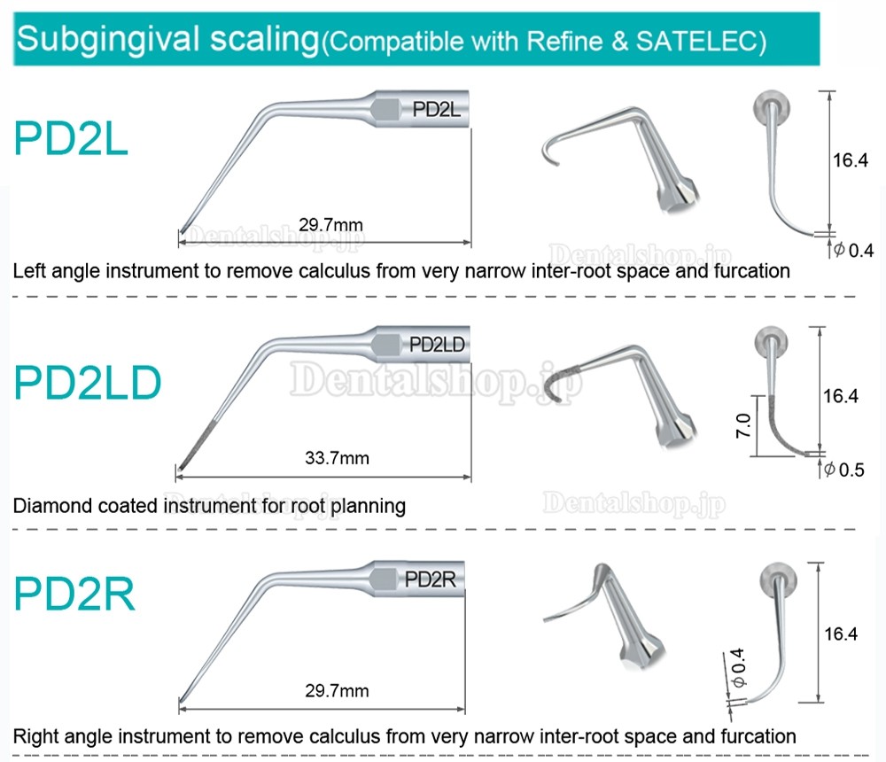 10Pcs Refine® 超音波スケーラーチップ PD2L PD2LD PD2R PD2RD PD5 PD6 PD7 PD8 PD10 SATELEC NSK DTE GNATUSと互換性あり