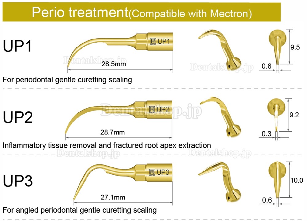 1Pcs 歯科用ピエゾサージェリー手術チップ UP1 UP2 UP3 UP4 UP5 UP6 UP7/8 骨切断サイナスリフト用 Mectron Woodpecker Silfradent と互換性あり